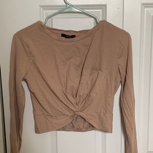 forever 21 cropped tan long sleeve tee